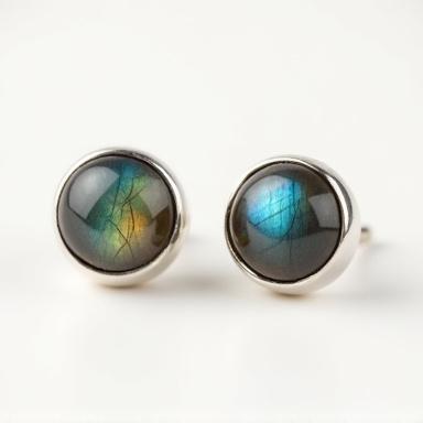 Sterling silver earrings with stunning labradorite gemstones, displaying their characteristic flashes of color