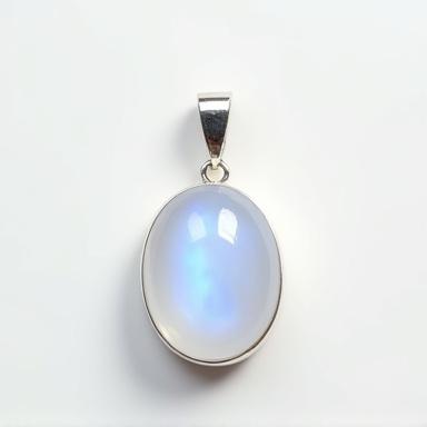 Sterling silver pendant with an iridescent moonstone, showing its natural blue flash