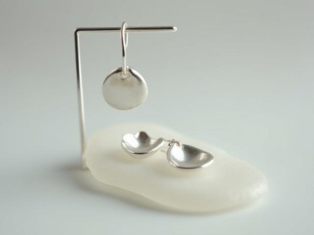 Pair of sterling silver earrings shaped like stylized cowrie shells