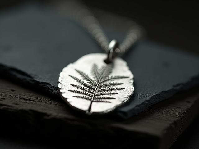 Sterling silver pendant with a detailed fern frond imprint
