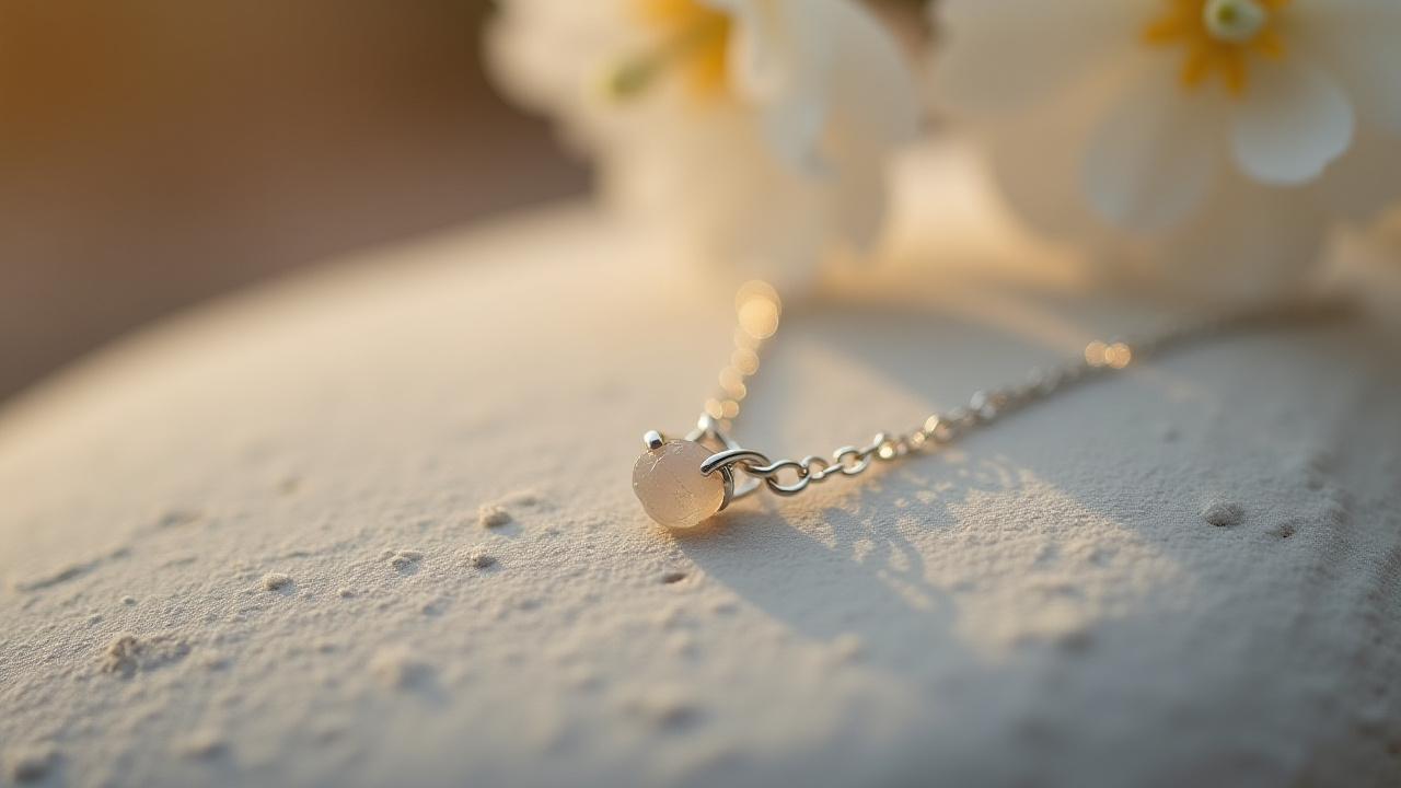 Hands arranging a beautifully crafted, delicate silver necklace on a natural stone background, representing ethical, minimalist artisan jewelry.